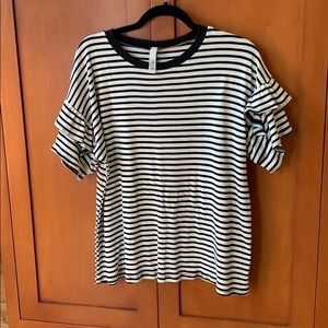 Black and white striped ruffle sleeve top